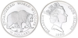 Cook Inseln 50 Dollar 1990 Elizabezh II. (1952-2023) "Grizzly" 19,2g 925er Silber/Silver (17,76g FEIN) Proof. - Isole Cook