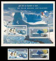 India 2009 Polar Regions And Glaciers Dolphins Polar Bear Stamps Set 2v Stamp + Miniature Sheet MNH As Per Scan - Unused Stamps