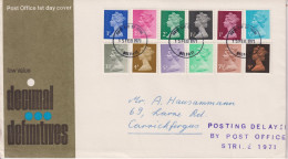 1971 Grossbritannien >FDC Mi:GB 561C-572C, Yt:GB 616, Königin Elisabeth II. - Dezimal Machin - Normale Zähnung, - 1971-1980 Decimale  Uitgaven