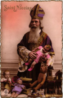 PC SAINT NICHOLAS WITH KIDS AND TOYS, Vintage EMBOSSED Postcard (b51270) - Nikolaus