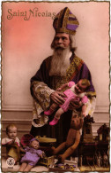 PC SAINT NICHOLAS WITH KIDS AND TOYS, Vintage EMBOSSED Postcard (b51270) - Saint-Nicolas