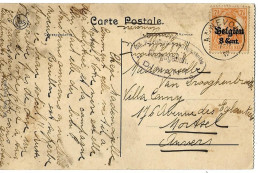 ROUILLON CACHETÉE ANNEVOIE 8 CENT FREIGEGEBEN  DINANT 1917 Vers Mortsel 064d1 - Army: German