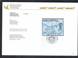 SUISSE 2000: Encart FDC Du ZNr. 998 ("NABA 2000"), 1er Timbre Tri-dimensionnel En Broderie De St Gall Véritable - Briefe U. Dokumente