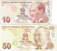 Turquie.Lot De 2 Billets De 10 Et 50 Türk Lirasi. 2009. - Turquia