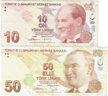 Turquie.Lot De 2 Billets De 10 Et 50 Türk Lirasi. 2009. - Turkije