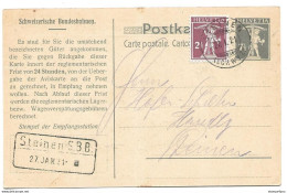 431 - 38 - Entier Postal Chemins De Fer - Cachet Steinen SBB 1921 - Très Léger Pli Vertical - Entiers Postaux