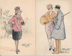 2 Cartes Illustrateur Signé D'élégante 1918 Et 1919 - Sine