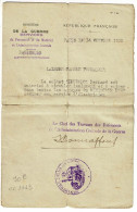 Feuillet 2 Volets - Laissez-Passer Permanent - Ministère Guerre, Services Personnel & Matériel, Paris 1919 - Documenti