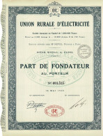 Titre De 1930 - Union Rurale D'Electricité - - Electricity & Gas