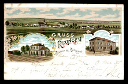 57 - RIXINGEN - RECHICOURT - BAHNHOF, LA GARE - WIRTSCHAFT VON HERR HUSSON, AUBERGE HUSSON - CARTE LITHOGRAHIQUE GRUSS - Rechicourt Le Chateau