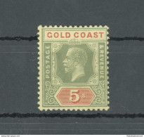 1913-21 Gold Coast, Stanley Gibbons N. 82, 5 Scellini Green And Red, Yellow Paper, MNH** - Altri & Non Classificati