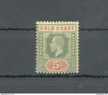 1913-21 Gold Coast, Stanley Gibbons N. 82b, 5 Scellini Green And Red, White Back, MNH** - Altri & Non Classificati