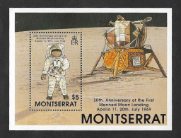 SD)1969 MONSERRAT 20TH ANNIVERSARY OF THE FIRST MANNED LANDING APOLLO JULY 20, 1969, SOUVENIR SHEET, MNH - Montserrat