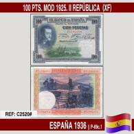 C2520# España 1936. 100 Pts. Mod. 1925. II República (XF) P-69c.1 - 100 Peseten