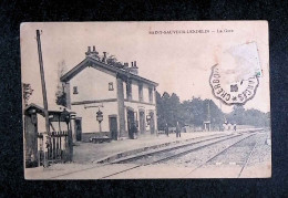 Cp, Chemin De Fer , La Gare, 50, Saint Sauveur-Lendelin, Voyagée 1925 - Stazioni Senza Treni