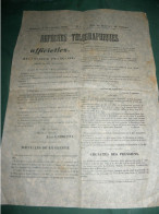GUERRE DE 1870 : BORDEAUX LE 14 SEPTEMBRE 1870 ; DEPECHES TELEGRAPHIQUES OFFICIELLES : LETTRE DE GARIBALDI ..... - Documenti