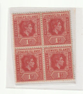Leeward Island 1940 K G Vi Th Stamps Block Of ERROR   D & I (LEEWARD Island ) Touch With Crown And Shifted Value(45) - Leeward  Islands