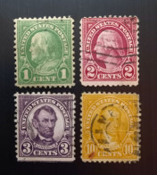 Etats Unis 1923 Benjamin Franklin, James Monroe ,George Washington &  Abraham Lincoln Lot 2 - Used Stamps