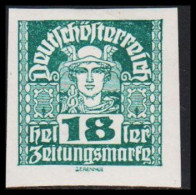 1920-1921. ÖSTERREICH. Zeitungsmarke, 18 Heller Imperforated Hinged. (Michel 302) - JF541486 - Ungebraucht