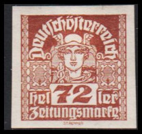 1920-1921. ÖSTERREICH. Zeitungsmarke, 72 Heller Imperforated Hinged. (Michel 307) - JF541489 - Ungebraucht