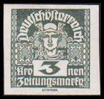 1920-1921. ÖSTERREICH. Zeitungsmarke, 3 Kronen Imperforated Hinged. (Michel 311) - JF541496 - Ungebraucht