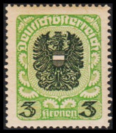 1920-1921. ÖSTERREICH. Wappenzeichnung. 3 Kronen, Hinged. (Michel 316) - JF541500 - Ungebraucht