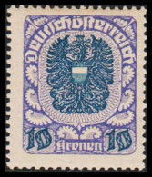 1920-1921. ÖSTERREICH. Wappenzeichnung. 10 Kronen, Gray Paper Hinged. (Michel 320) - JF541503 - Ungebraucht