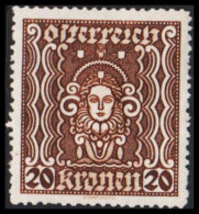 1922. ÖSTERREICH. Frauenkopf. 20 Kr. Hinged. (Michel 398) - JF541524 - Ungebraucht