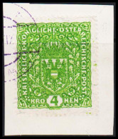 1917-1919. ÖSTERREICH. 4 KRONEN On Faser Paper Size 26x29 Mm On Small Piece.  - JF541561 - Oblitérés