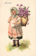 ENFANT - Souvenir - Petite Marchande De Fleurs Tenant Une Lettre - Carte Postale Ancienne - Otros & Sin Clasificación