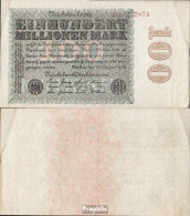 Deutsches Reich Rosenbg: 106j, Wz. Kreuzblüten, KN 6stellig+FZ Braun, Rs Fasereinlage Rot Gebraucht (III) 1923 100 Mio. - 100 Mio. Mark