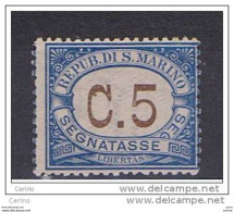 SAN  MARINO:  1925  TX.  CIFRA  -  5 C. AZZURRO  S.G. -  SASS. 19 - Portomarken