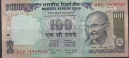 India 100 Rupees - FANCY NUMBER/-Solid No./ (999999) Note- . USED - Inde