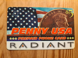 Prepaid Phonecard USA, Radiant - Flag, Money, Coin - Sonstige & Ohne Zuordnung