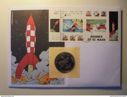 NEDERLAND ECU BRIEF N. 20 WITH COIN KUIFJE TINTIN MANNEN OP DE MAAN - Maximumkaarten