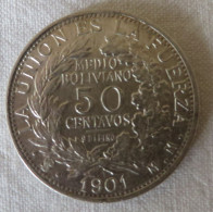 1901 REPUBLICA BOLIVIANA / UNION ES LA FUERZA  / MEDIO BOLIVIANO 50 CENTAVOS D3151 - Bolivia