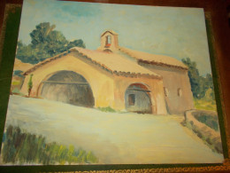 Ancien Tableau Peinture Huile Sur Isorel Chapelle St Roch De Biot 06 Alpes Maritimes Signé René Hutet Vintage Retro 1962 - Huiles