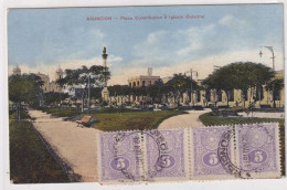 Asuncion Plaza Constitucion é Igledia Catedral  4 Stamps Hand Colored Edit Quell Y Carson - Paraguay