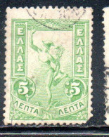 GREECE GRECIA ELLAS 1901 GIOVANNI DA BOLOGNA'S HERMES FLYING MERCURY MERCURIO 5l USED USATO OBLITERE' - Gebraucht