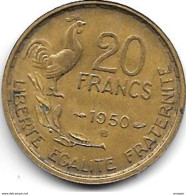 France 20 Francs 1950 B   G. Guiraud  4  Plumes Km 917.2   Vf+ - 20 Francs