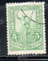 GREECE GRECIA ELLAS 1901 GIOVANNI DA BOLOGNA'S HERMES FLYING MERCURY MERCURIO 5l USED USATO OBLITERE' - Usati