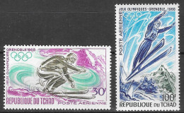 Sport D'hiver - Tchad PA/AM N°44 30F & N°45 100F Ski Saut (JO De Grenoble) 1968 ** - Hiver 1968: Grenoble