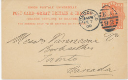 GB 1900 QV 1d Orangered Superb Postcard With Duplex "LONDON-E.C / E.C / 92" To CANADA, R! - Lettres & Documents