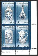 ALEMANIA - DEUTSCHLAND - DDR - 1989 - BLOQUE DE 4 DE ESQUINA - MI.3241/44 - MNH - PORCELANA DE MEISSEN, MOTIVO CEBOLLA - 1981-1990