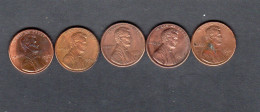 USA - Lot 5 Pièces 1 Cent  Memorial Penny 1990D/91/91D/92/92D TTB/VF  KM.201a - 1959-…: Lincoln, Memorial Reverse