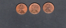 USA - Lot 3 Pièces 1 Cent Lincoln Memorial Penny 1992D TTB/VF  KM.201a - 1959-…: Lincoln, Memorial Reverse