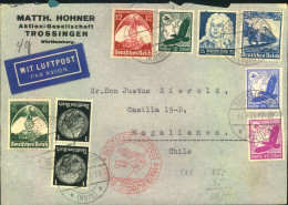 1935, Bunt Frankierter Luftpostbrief Ab TROSSINGEN Nach Magallanes, Chile - Private Postwaardestukken