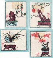 China Set 4 Different Matchbox Labels, Flowers, Bonsai - Boites D'allumettes - Etiquettes