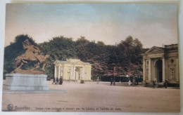 Carte Postale Non Circulée - BELGIQUE, BRUXELLES, Statue "Les Lutteurs á Cheval" Par De Lalaing Et L'entrée Du Bois - Bossen, Parken, Tuinen