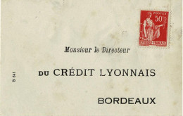 ENVELOPPE REPONSE DU CREDIT LYONNAIS AVEC TIMBRE PERFORE AU TYPE PAIX - Cartas & Documentos